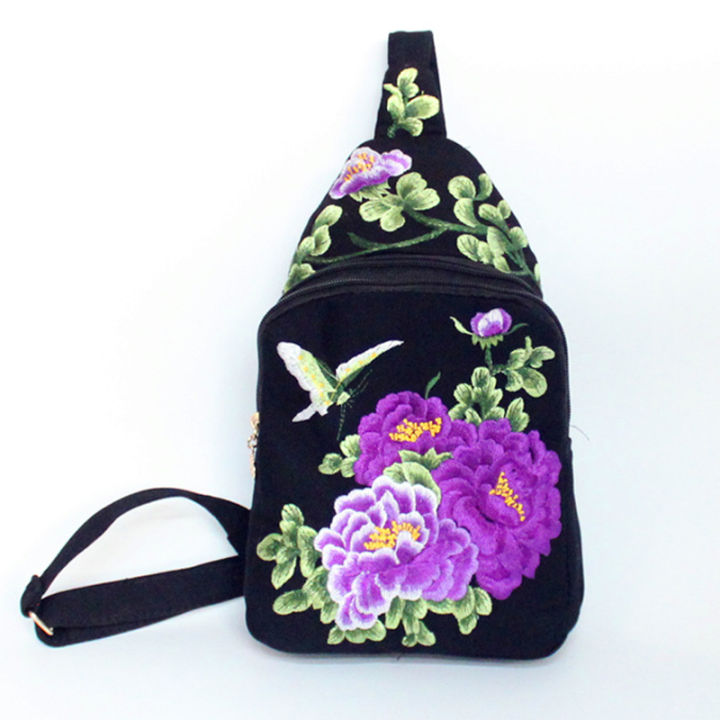 ผู้หญิงหน้าอกกระเป๋าสไตล์จีนชาติพันธุ์มือเย็บปักถักร้อยดอกไม้สวยลำลองผ้าใบเดินทางกระเป๋าสะพาย-c-rossbody-ที่มีคุณภาพสูง