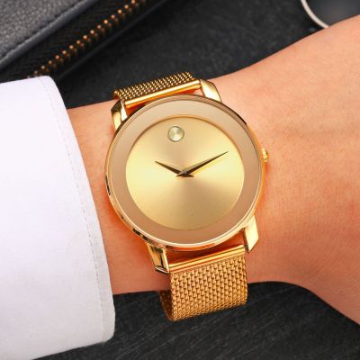 （A Decent035）Minimalist Ultra-Thinfor MenGoldMesh Band Men 39; SCasualWristwatch Gold Relogio Masculino