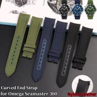 ☼✓▲ 20mm Curved End Nylon Genuine Leather Watch Band for Omega Planet Ocean Seamaster 300 Speedmaster for SEIKO Canvas Watch Strap