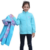 Autumn Winter Children Girl Outerwear Jacket 2 pcs set (Fleece Tops + Windproof Coat) Hooded Coats For Girl Kids Sport Clothes