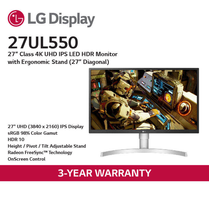LG 27UL550W UltraHD Monitor / 27 inch / 3840 x 2160 Resolution / AMD
