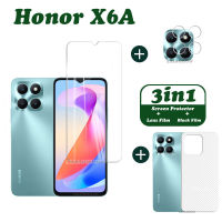 Honor X6A กระจกเทมเปอร์ Honor X7A ปกป้องหน้าจอ Honor X8A กันรอยเลนส์กล้องถ่ายรูปคลุมทั้งหมดสกรีนกระจกความเป็นส่วนตัวแบบ3 In 1ฟิล์มหลังคาร์บอนไฟเบอร์