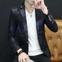 ZZOOI Floral Print Blazer Jacket Men Korean Trend Streetwear Mens Clothing Casual Suit Coat Male Slim Fit blazer masculino