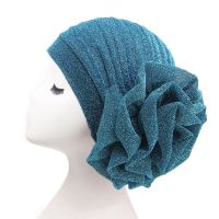 【YF】 Elegant Shiny Turban Cap Women Muslim Hijab Jersey Chemo Big Flower Head Scarf Ladies Wrap Cover