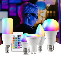 LED RGB โคมไฟสปอตไลท์หลอดไฟ E27 E14 GU10 B22 AC110 AC220V Bombillas LED 6W 10W รีโมทคอนโทรล IR LED สมาร์ท RGBW โคมไฟตกแต่งบ้าน-TIOH MALL