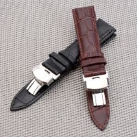 rfgykdtg Business Casual Black Brown Genuine Calfskin Leather Watch band Strap Butterfly Buckle Crocodile Pattern Bracelet 18 20 22 24 mm