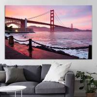 สะพานโกลเดนเกต,San Francisco Decor, San Francisco Print,ผนังผ้าใบเมือง,Golde Gate Decor, Modern Wall Hanging, San Francisco Sunset 1PCS Wooden Inner Frameless (หรือ Black Framed อะลูมินัมอัลลอย)