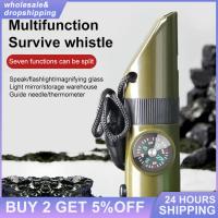 Outdoor Multi-function Survival Whistle 7 In 1 ABS High-strength Compass Thermometer Signal Mirror Magnifying Glass Flashlight Survival kits