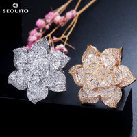 Sequito Gorgeous แหวนเพทาย รูปดอกไม้ 3D ขนาดใหญ่ สีทอง สีเงิน สําหรับผู้หญิง R130