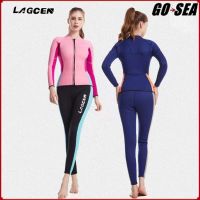 LAGCEN 2.5มม.Baju Menyelam Neoprene ผู้หญิงแขนยาว Scuba ชุดดำน้ำสำหรับผู้หญิงท่องดำน้ำดูปะการัง2ชิ้นชุดฤดูหนาวชุดว่ายน้ำรักษาอุณหภูมิ