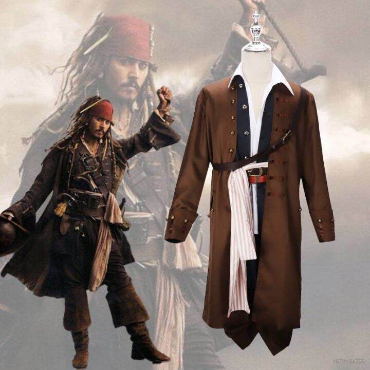 Ag Pirates Of The Caribbean Jack Sparrow Cosplay Jacket Vest Shirt Trousers Costume Set Uniform 2413