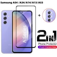 2in 1ปกป้องหน้าจอสำหรับ Samsung Galaxy A54 5G A53 A52S A52 A34 A33 A23 A14 LTE A135F A13 A12 4G 5G 9H กระจกเทมเปอร์ใสฟิล์มกันรอยด้านหน้าหลังกล้องฟิล์มเลนส์ตัวป้องกันหน้าจอ