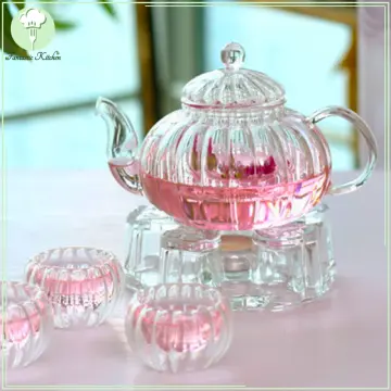 Glass Teapot With Tea Infuser, Pumpkin Shaped Pot, Heat Resistant