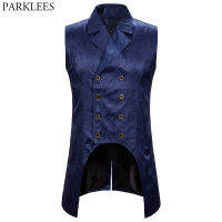 Mens Paisley Jacquard Steampunk เสื้อกั๊ก Double Breasted Brocade Waistcoat ผู้ชายงานแต่งงานพรหม Stage Tuxedo เสื้อชาย Gilet Homme 2XL