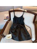 ☁ Y2K Retro Spaghetti Strap Bow Black Dress Mini Fashion Aesthetic Bow Club Party Sexy Backless Sleeveless Vestidos Women Outfits