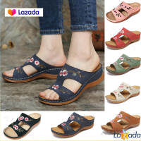 Top★Women Embroidered Flower Sandals Retro Style Non-slip Wear-resistant Thick Sole Comfortable Wedges Sandal