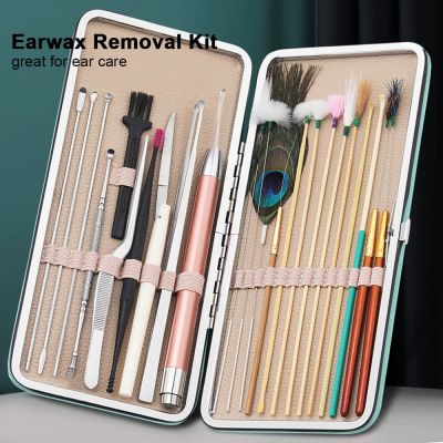 23PCS Ear Wax Removal Tool Kit Ear Pick Set Earwax Remover Spoon Ear Cleaning Care Tools with LED Light for Adult Ear Care