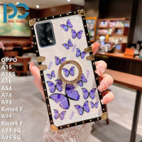 ใหม่เคสโทรศัพท์หรูหราสำหรับ OPPO A15 A15S A16 A54 A74 A93 Reno4 F A94 Reno5 F A93 5G A95 5G เปลือกรูปแบบผีเสื้อพิมพ์โทรศัพท์กรณีสแควร์กันกระแทกโทรศัพท์กรณีที่มีขาตั้งแหวน