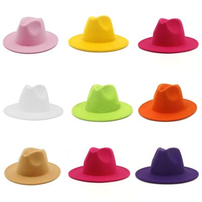 ผู้ชาย Fedora Unisex หมวกสักหลาดสีทึบผู้หญิง21สีเสื้อขอบแจ๊สกว้างฤดูใบไม้ร่วงฤดูหนาวหมวกหมวกปานามาย้อนยุคอังกฤษ