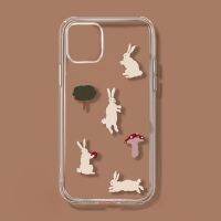 Hand-painted white rabbit 13 pro max protective cover 11 12 pro transparent all-inclusive soft case ins simple painted 8 plus SE 2020 XR XMAX soft edge anti-fall protective cover