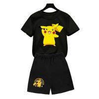 【CW】 New Anime T Shirt Pokemon Suit Shorts Kids Boys Girl Clothes Pikachu Fashion Cartoon Costume 2PCS 4-14 Year Children Clothing