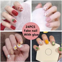 [（WITH GLUE）24 PCS Fake Nails For Women Wearable Nail Art,（WITH GLUE）24 PCS Fake Nails For Women Wearable Nail Art,]