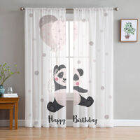 Panda Balloon Happy Birthday Sheer Curtains for Living Room Bedroom Tulle Curtain for Kitchen Window Decoration