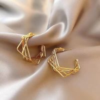 【YP】 New Fashion Trend Gold Color Hoop Earrings Ladies Round Hollow Pendant Jewelry