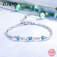 【CW】 ZDADAN 925 Sterling Silver Blue Heart Crystal Bracelet For Women Fashion Gift Wedding Jewelry