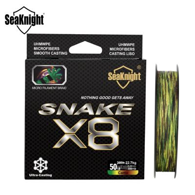 SNAKE8 SeaKnight เกลียว PE ลายพราง8เส้น150ม. 300ม. 15-100ปอนด์เอ็นตกปลาเส้นใยกลุ่มแข็งแรงลายพรางสำหรับตกปลาหัวงู