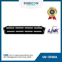 Link(ลิ้งค์) แผงกระจายสายแลน US-3148A CAT 6+ PATCH PANEL 48 PORT (2U) w/management, Dust Cover, Labeling