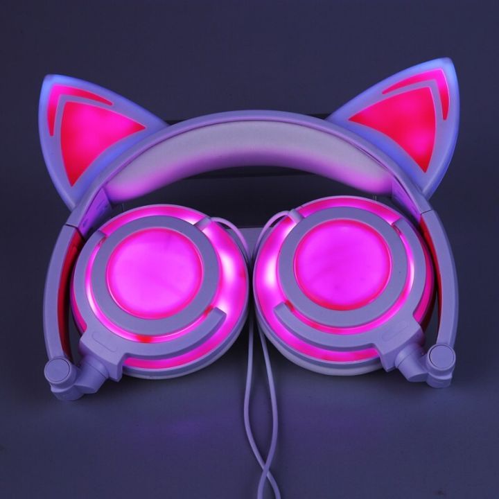 หูฟัหูแมวหูฟัง-pc-มีไฟ-led-และหูฟังพับได้-หูฟังเกมคอมพิวเตอร์เรืองแสงสำหรับแล็ปท็อป