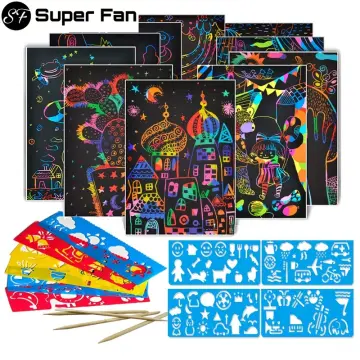 Scratch Art Set, 50 Piece Rainbow Magic Scratch Paper for Kids