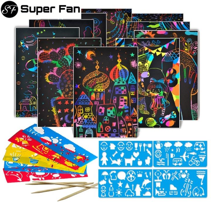 （Super Fan) 50 Sheets Scraping Painting Papers Kids DIY Craft Drawing ...