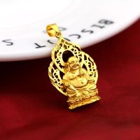 ZZOOI 999 Yellow Gold Plated Maitreya Buddha Pendant for Women Men Bro Gold Color Pendant Necklaces Wedding Birthday Gold Jewelry Gift