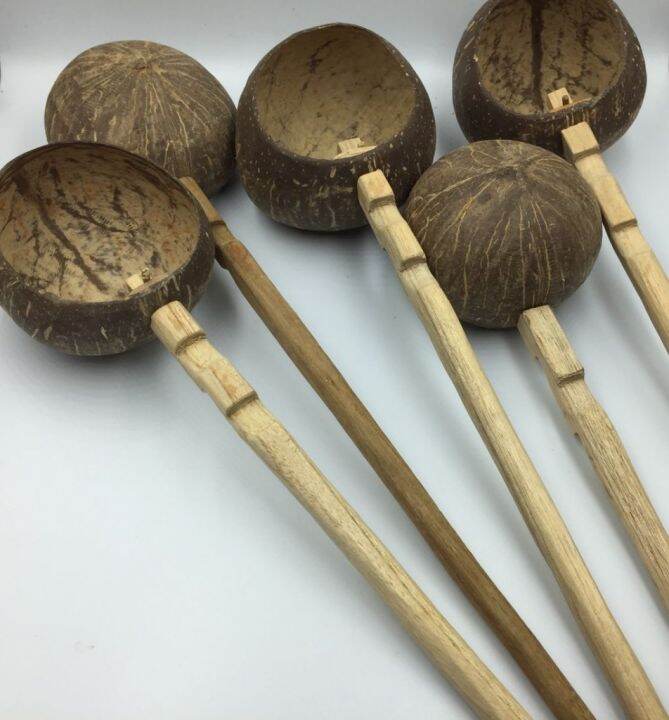 กระบวยตักน้ำกะลา-5-อัน-กระบวยตักน้ำ-กะลามะพร้าว-dipper-made-from-coconut-shell-กระบวยกะลาด้ามยาว-สินค้างานฝีมือราคาถูก-คุณภาพดี-สินค้าแฮนด์เมด-handmade