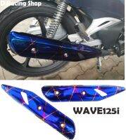 แผ่นบังท่อ ครอบข้างท่อ wave125i สีน้ำเงิน ลายไทเท honda wave125i , เวฟปลาวาฬ ปี2018