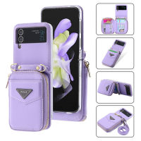 Galaxy Z เคสโทรศัพท์แบบพลิก5 4 3กระเป๋าเงินสะพายเฉียงสำหรับ Samsung Flip5 Flip4 5G ตัวยึดช่องเสียบบัตรกระเป๋าสตางค์สายคล้องปกหนังสายคล้อง