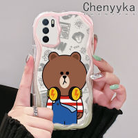 เคส Chenyyyka สำหรับ OPPO A16 A55 A54 A54s A16s เคสลายการ์ตูนหมีเนื้อครีมดีไซน์ใหม่ขอบคลื่นนุ่มเคสมือถือกันกระแทกแบบใสโปร่งใสลายกล้องถ่ายรูปเรียบง่ายอ่อนโยนฝาครอบป้องกัน