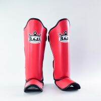 สนับแข้ง อุปกรณ์ซ้อมมวย สีล้วน RAJA BOXING หนังเซมิ  Semi Leather Shin Guards