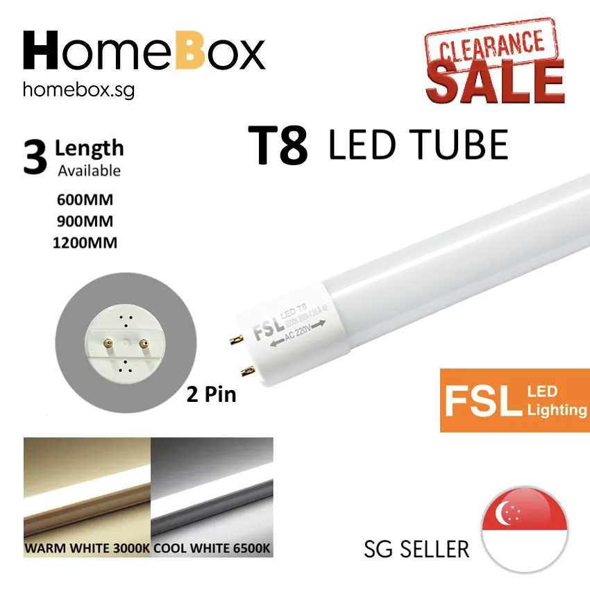 HomeBox] 🇸🇬 FSL LED T8 LED T8 Tube 1200mm / 900mm / 600mm Cool White/Warm White | Lazada Singapore