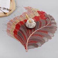 PVC Leaf Hollow น้ำมันกันน้ำ Nordic Non-SLIP Placemat Coaster ฉนวนกันความร้อน Pad จานกาแฟตาราง Home Decor-mu xuan trade