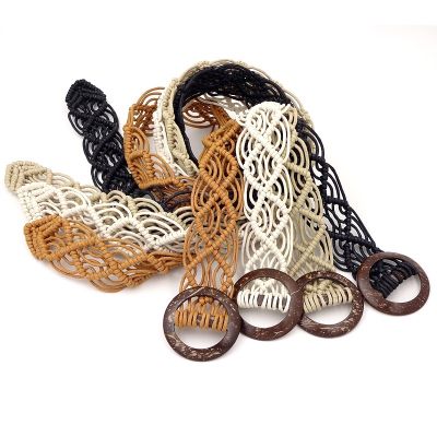 Ladies Hand-Woven Belt Wooden Buckle Ethnic Style