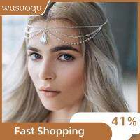 WUSUOGU สีเงิน เครื่องประดับผมเจ้าสาว สีทอง Turban Headwear คริสตัล Rhinestone Head Chain เครื่องประดับงานแต่งงาน รูปแบบหยดน้ำ