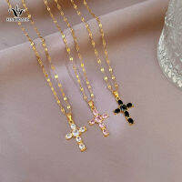 XIAOBOACC จี้ไทเทเนี่ยมเหล็กไมโคร Inaly Zircon Cross และสร้อยคอผู้หญิงเทรนด์โซ่คอ