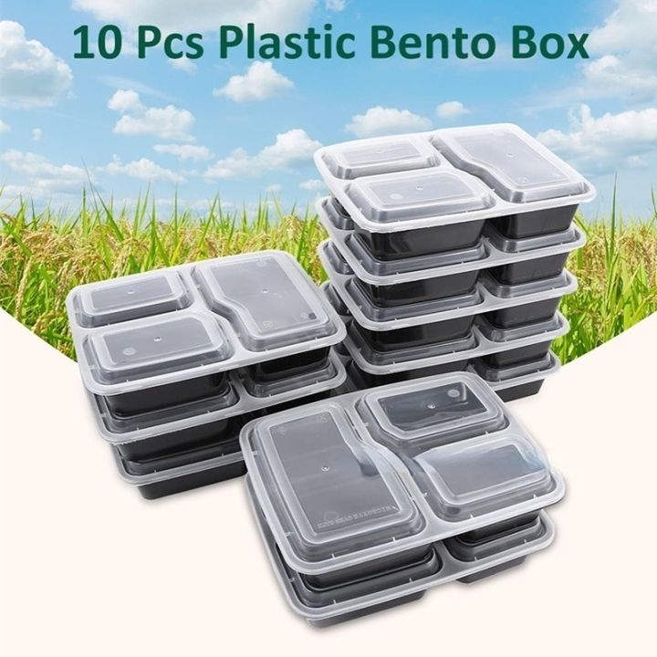 10-pcs-plastic-reusable-bento-box-meal-storage-food-prep-lunch-box-3-compartment-reusable-microwavable-containers-home-lunchbox