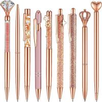 JOKTT Bling-Looking Glitter Crown Diamond Pen Press Gel Pens Write Smooth Ballpoint Pens Set Kawaii Quick Dry Sturdy Metal Pens Set School Office