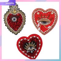 YESMILE 3PCS มี3สไตล์ Evil Love Heart Eyes เลื่อมแพทช์ เลื่อมแวววาว พลอยเทียมเทียม เสื้อผ้า applique อุปกรณ์ตกแต่งตกแต่ง รักเหล็กบน สำหรับเสื้อผ้ายีนส์