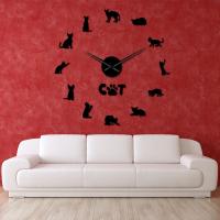 ZZOOI I Love My Devon Rex Cat Silhouette Numbers Frameless DIY Mute Wall Clock Mirror Surface Wall Sticker Decor Devon Rex Cat Watch