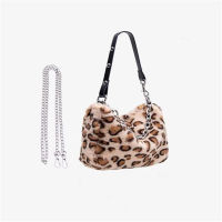 Autumn winter new leopard print plush chain baguette bag all-match soft one-shoulder underarm messenger small Accessories bags